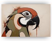 Papegaai - Aardetinten schilderij op canvas - Schilderij op canvas papegaai - Schilderijen op canvas industrieel - Canvas keuken - Slaapkamer muurdecoratie - 70 x 50 cm 18mm