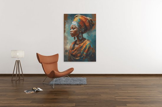 Canvas Schilderij - Afrikaanse Vrouw - Portret - 90x60x2 cm
