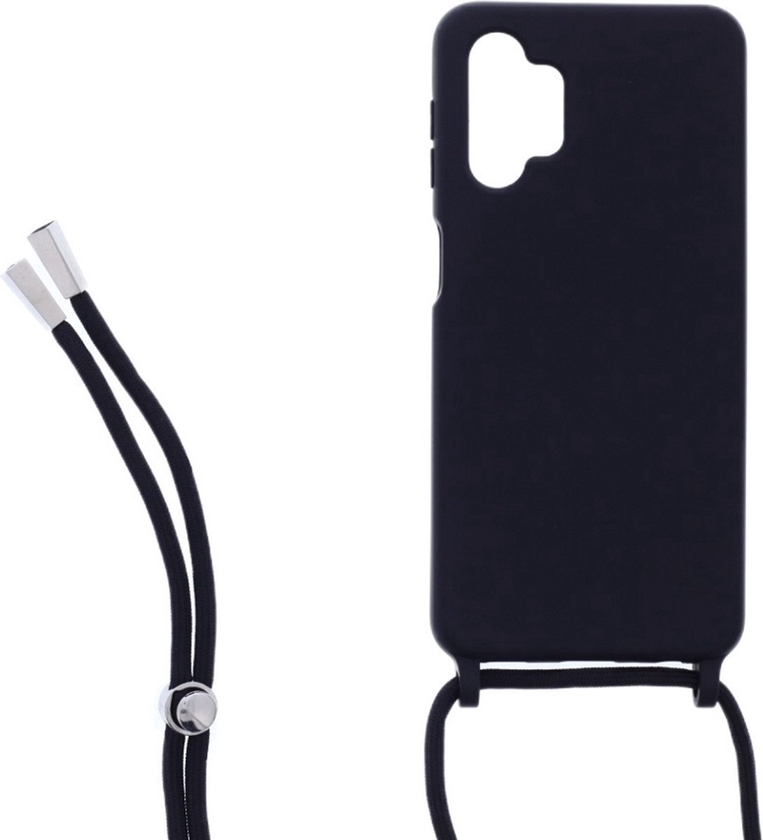 Premium Kwaliteit TPU Backcover met Koord (2.5mm dik) - Geschikt voor Samsung Galaxy A13 4G / A13 5G / A32 5G - Siliconen Beschermhoesje met zachte microvezelvoering - Zwart