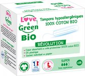 Love & Green Hypoallergénique 100% Katoen Bio 16 Super Tampons Sans Applicateur