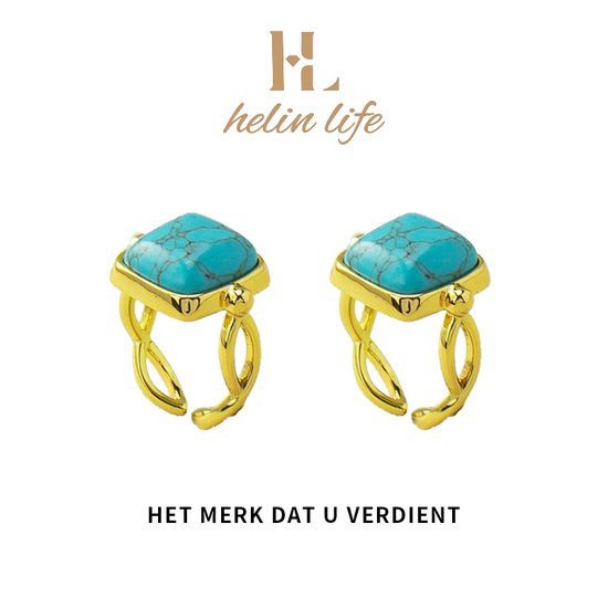 Helin Life - Bagues - Bagues femme - Bagues homme - Turquoise - Ajustable - Plaqué or 18 carats - Cadeaux - Or