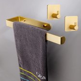 Handdoekenstang om te plakken voor badkamer en keuken, handdoekhouder met haken, 2 stuks, zelfklevende wandhouders voor handdoeken (goud)