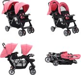 vidaXL Kinderwagen dubbel staal roze en zwart - Kinderwagen - Kinderwagens - Kinder Wagen - Kinder Wagens