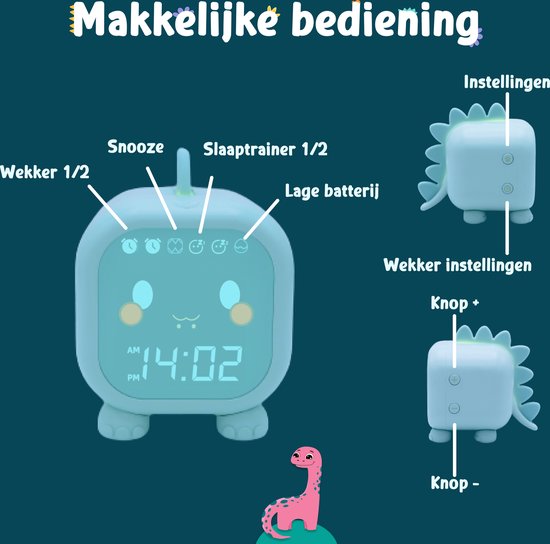 Slaaptrainer - Kinderwekker - Slaapwekker - Nachtlamp Kinderen - Slaaptrainer Dino - Oplaadbaar - Dino Nachtlampje - Slaaphulp - Blauw - Omni Kids van Omni Kids — afbeelding 2