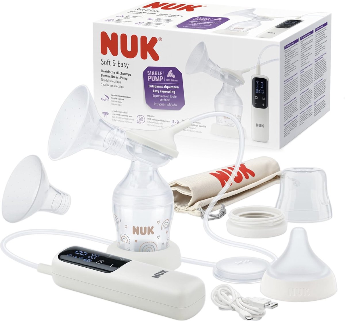 Goedkoopste NUK elektrische borstpomp set - soft & easy - met accu - individuele programma's - low noice - soepele silicone