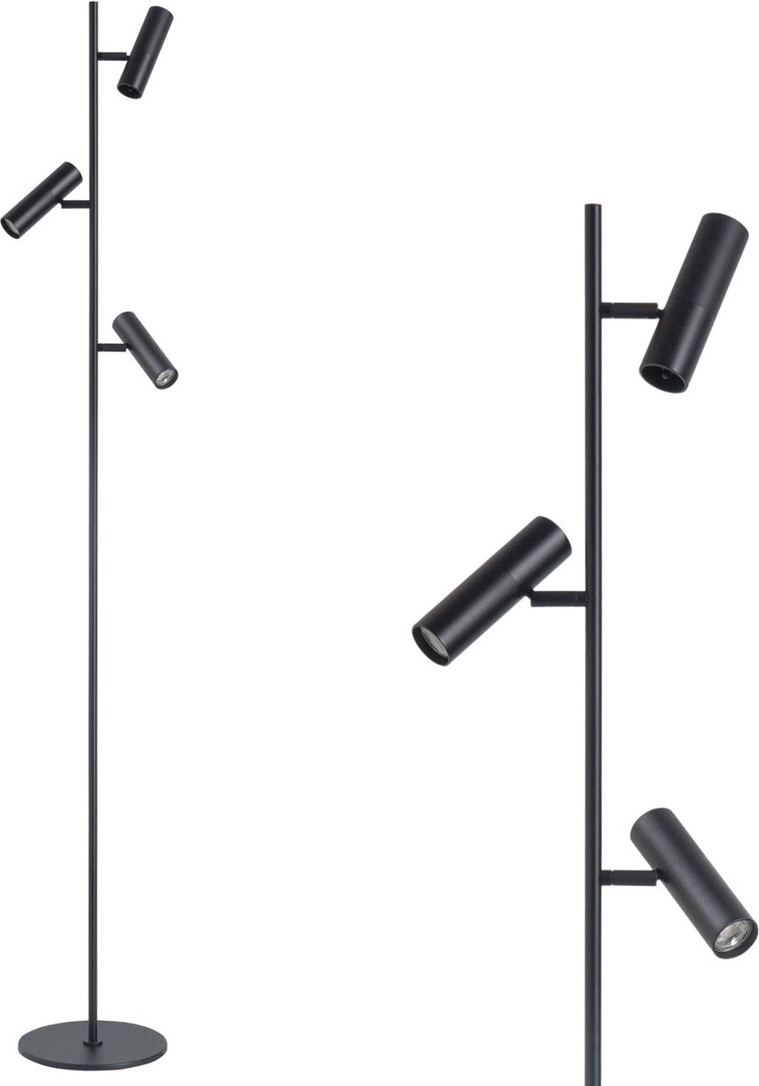 Moderne Trend vloerlamp | 3 lichts | zwart | metaal | GU10 | 158 cm hoog | zwenk- en kantelbaar | hal / slaapkamer | modern design