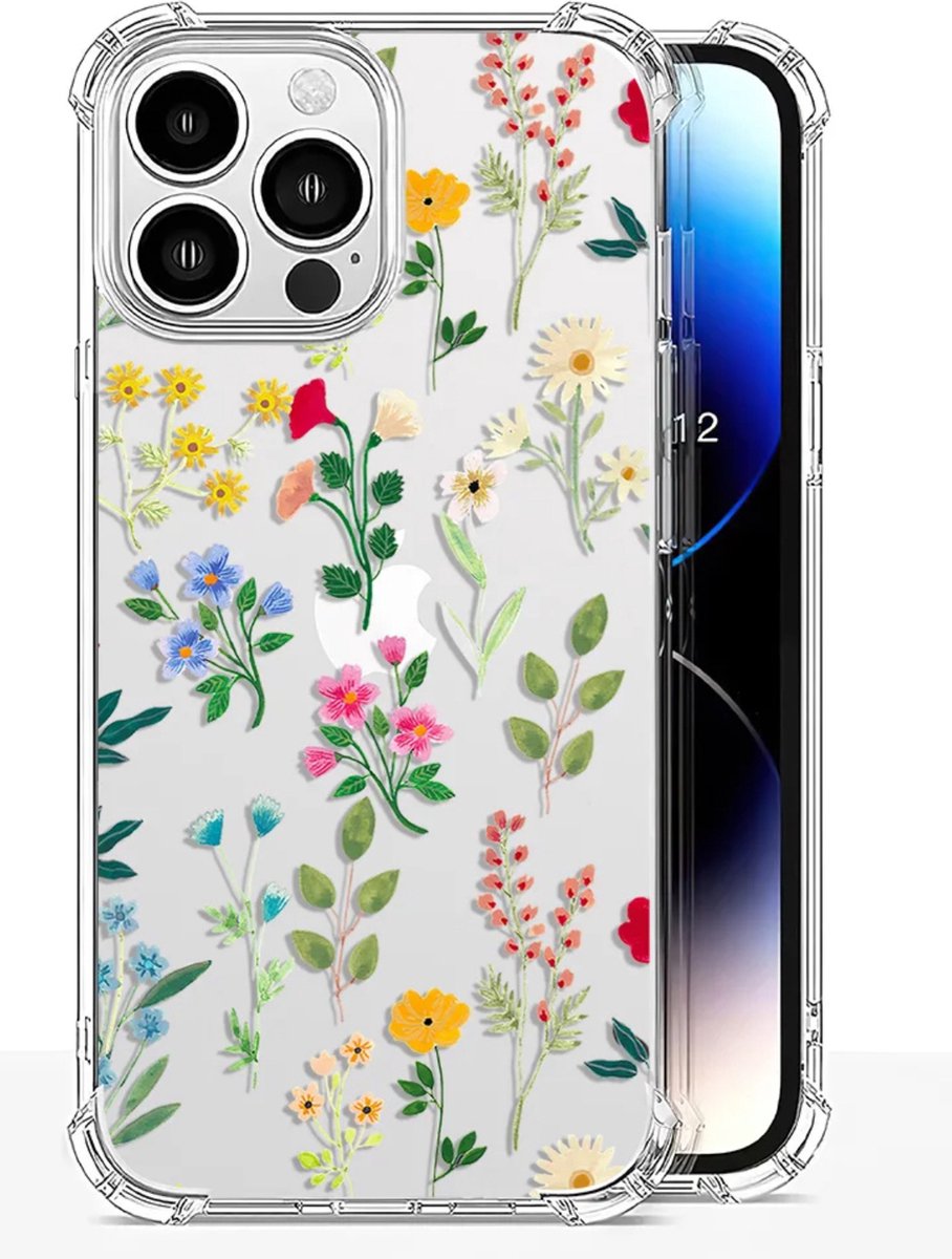 Iphone 14 hoesje met gedrukte gekleurde bloemen