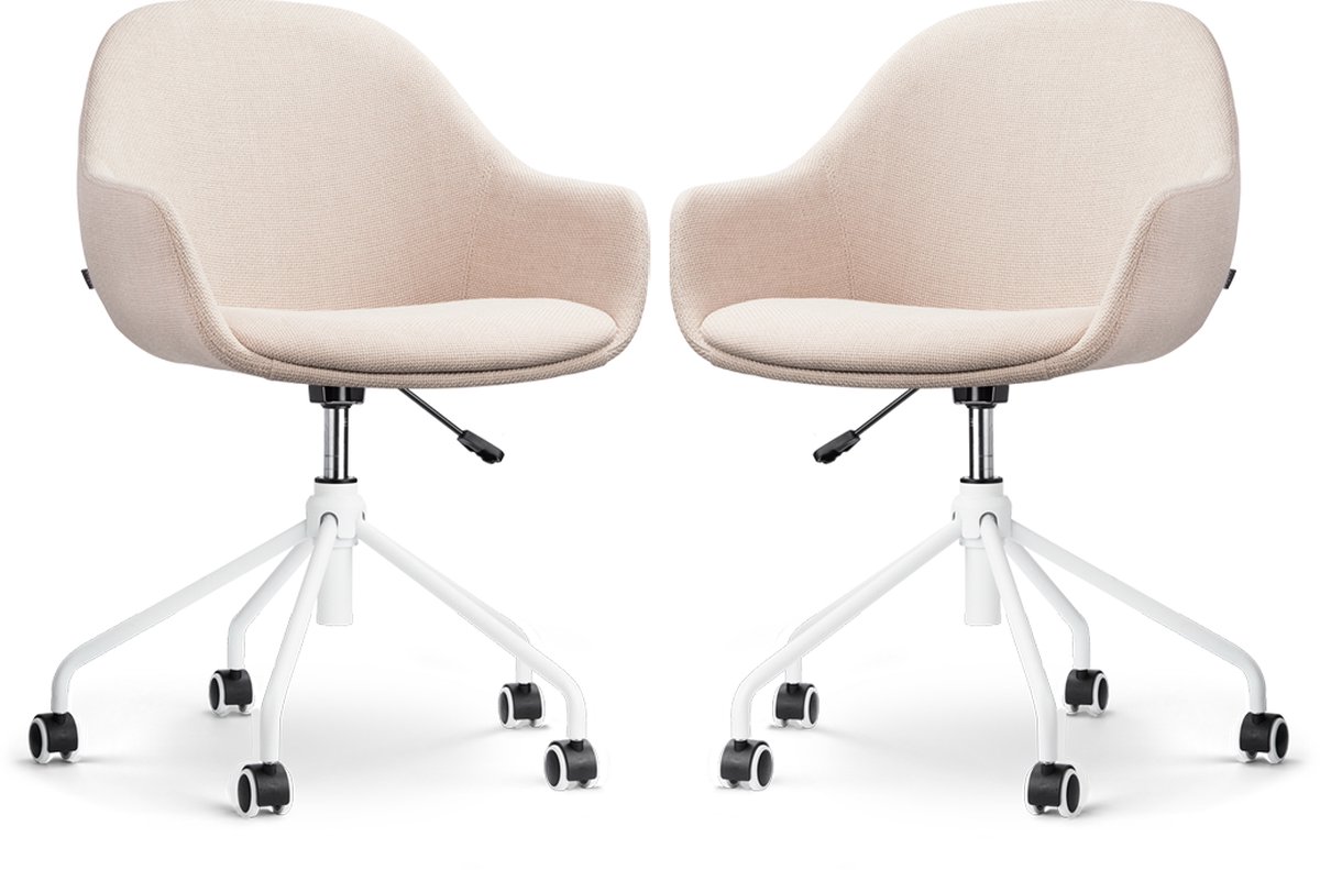 Nolon Nout-Mae Bureaustoelen Set van 2 Beige - Stof - Verstelbaar - Wieltjes - Wit Onderstel - Design - Comfortabel
