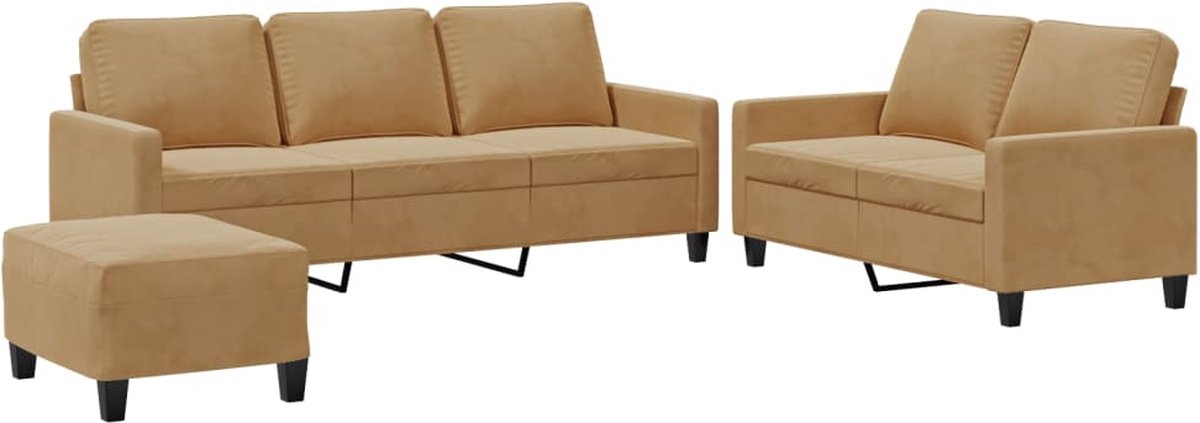 vidaXL - 3-delige - Loungeset - met - kussens - fluweel - bruin