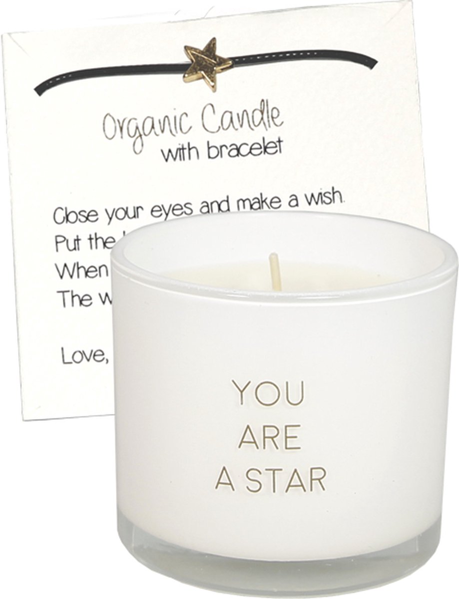 My Flame Lifestyle MY FLAME - sojakaars met wensarmbandje - 'You are a star' - Fresh Cotton - 35 branduren - Wit