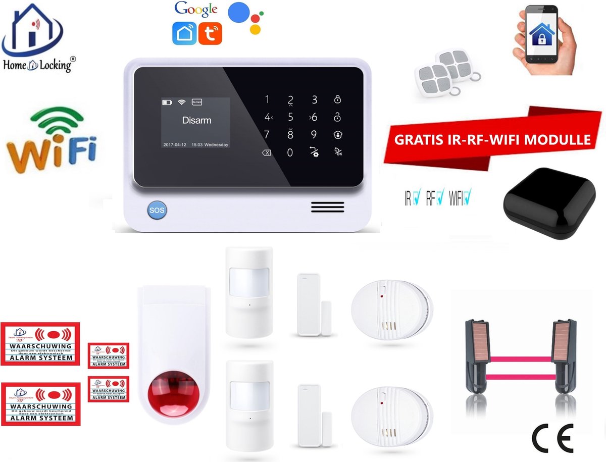 Home-Locking draadloos smart alarmsysteem wifi,gprs,sms en kan werken met spraakgestuurde apps. AC05-14
