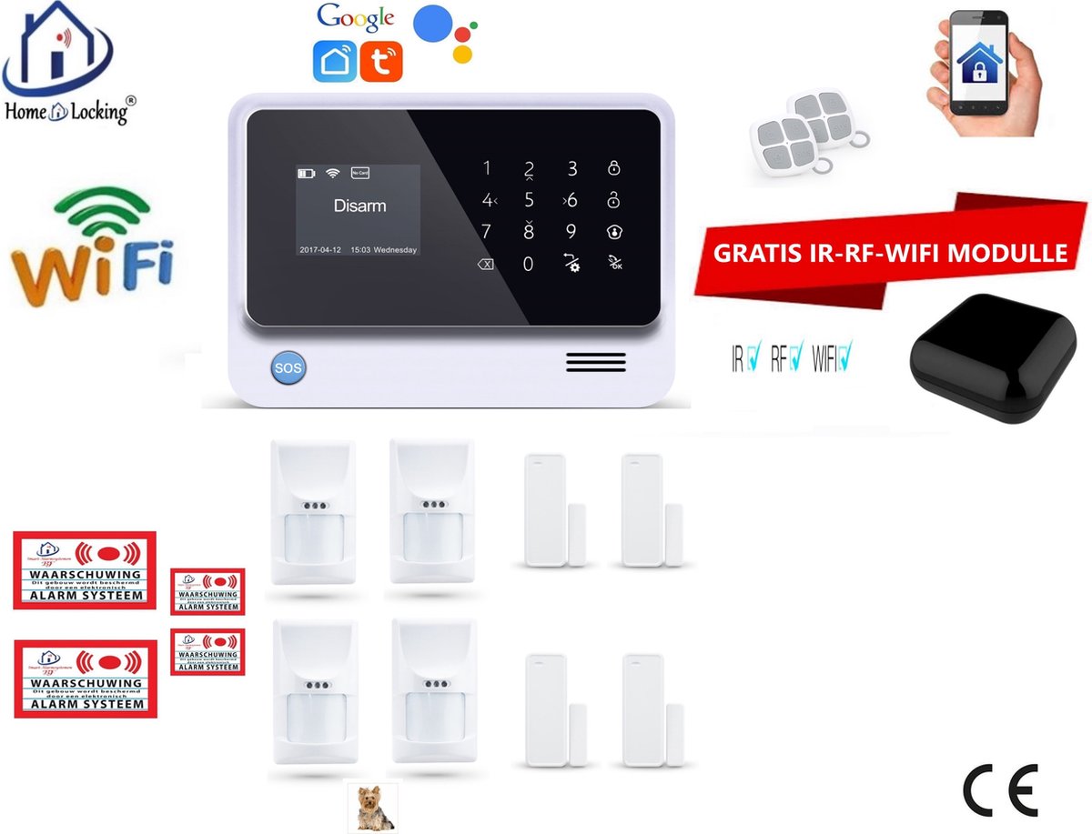 Home-Locking draadloos smart alarmsysteem wifi,gprs,sms en kan werken met spraakgestuurde apps. AC05-21