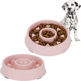 Relaxdays 2x anti-schrokbak hond - voerbak tegen schrokken - 500 ml - kunststof - roze