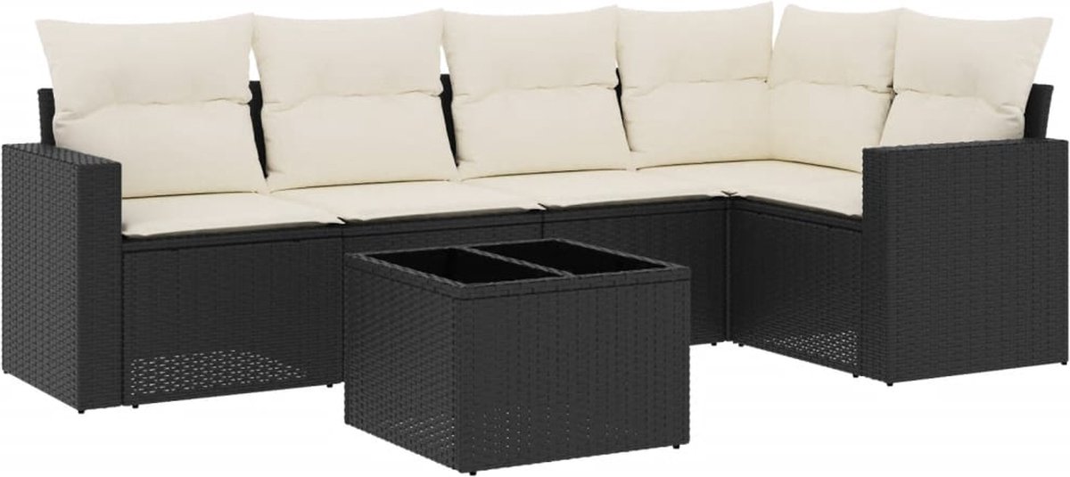 vidaXL 6-delige - Loungeset - met - kussens - poly - rattan - zwart