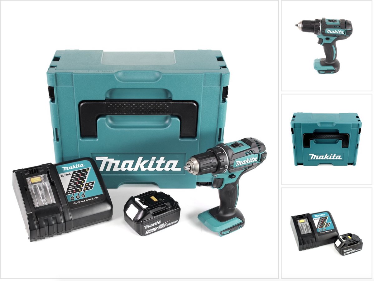 Makita DDF 482 RT1J accuboormachine 18V 62Nm + 1x accu 5,0Ah + lader in Makpac 2