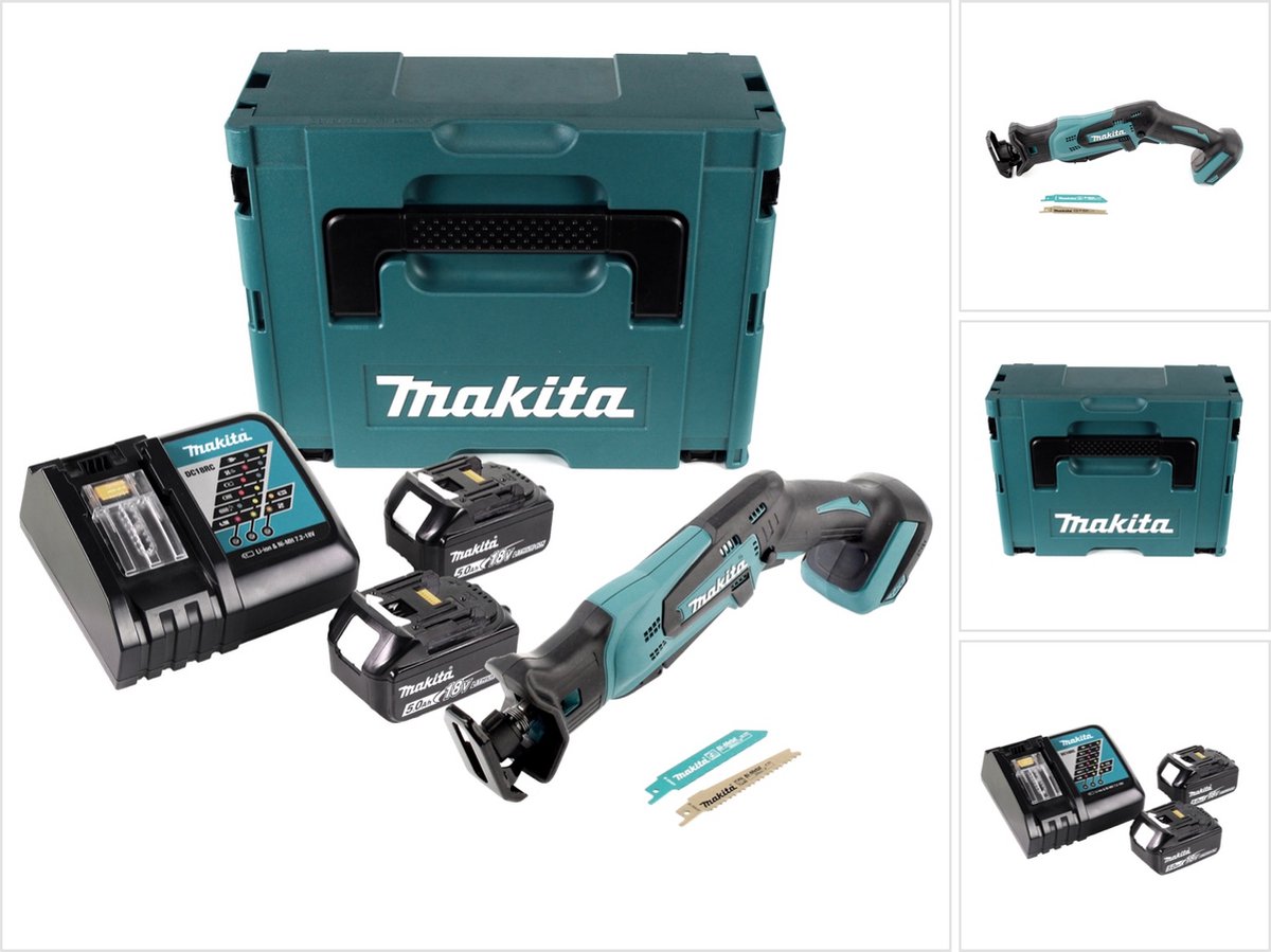 Makita DJR 183 RTJ accu reciprozaag 18V + 2x accu 5,0Ah + oplader + Makpac