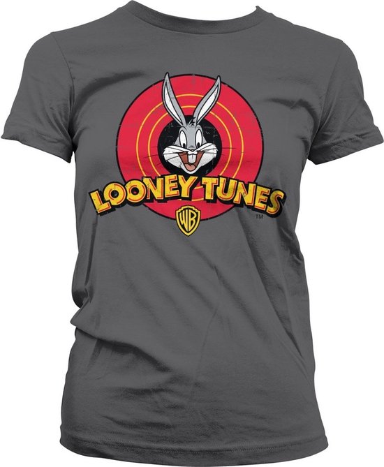 Looney Tunes Distressed Logo Girly Tee Damen T-Shirt Dark-Grey-2XL