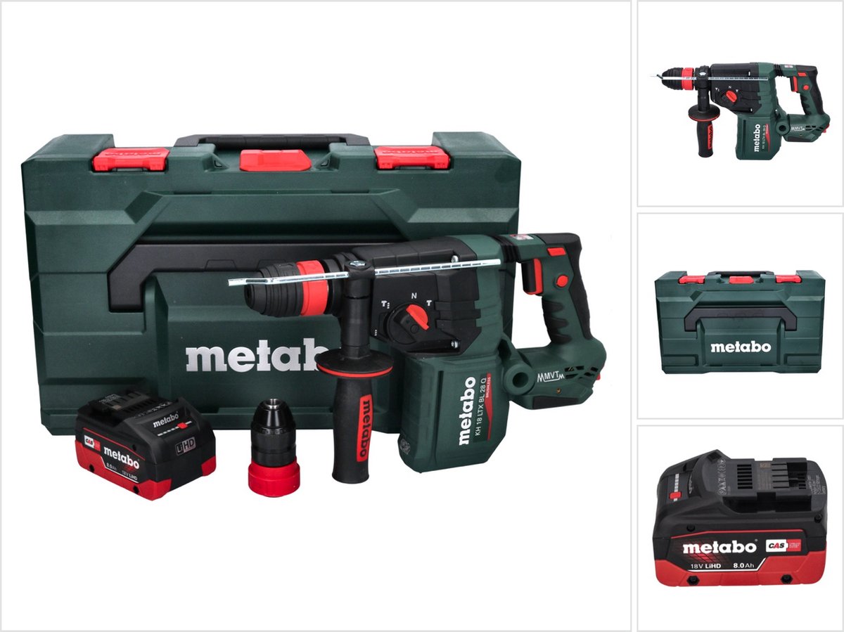 Metabo KH 18 LTX BL 28 Q accu-boorhamer 18 V 3 J SDS plus Brushless + 1x accu 8,0 Ah + metaBOX - zonder oplader