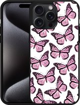 Cazy Hardcase Hoesje geschikt voor iPhone 15 Pro Max Roze Vlinders