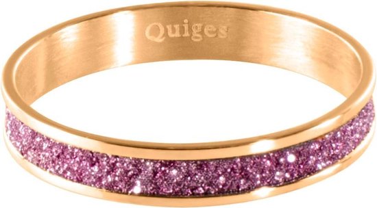 Quiges Stapelring Dames - Vulring Roze Glitter - RVS Roségoudkleurig - Maat 19 - Hoogte 4mm