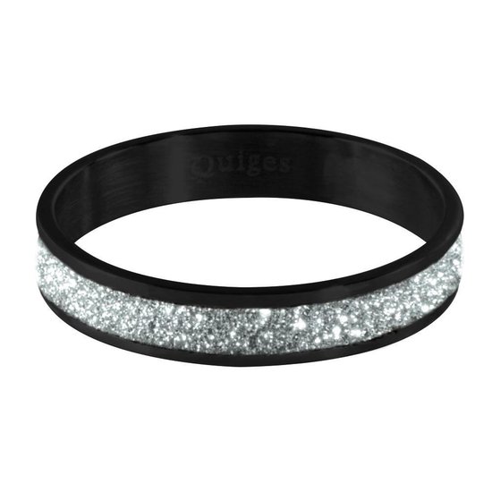 Quiges Stapelring Dames - Vulring zilverkleurig Glitter - RVS Zwart - Maat 19 - Hoogte 4mm