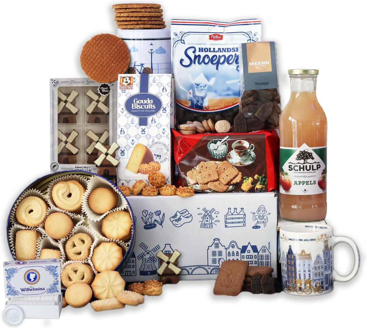 Cadeaupakket - Geschenkpakket - Holland Pakket nr 1 - Pakket met diverse Hollandse lekkernijen en Hollandse cadeautjes - EBM