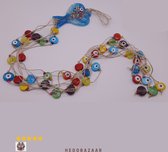 Handgeblazen glazen boze oog-amuletten op linnen draad - Anatolisch cultureel erfgoed