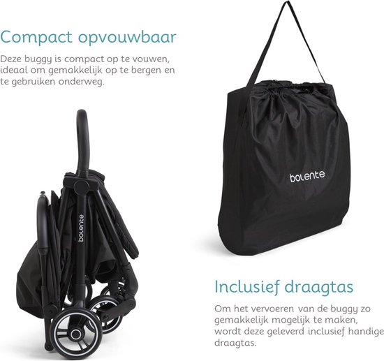 Bolente Beetle Compacte Buggy Zwart - Klein Opvouwbaar - Lichtgewicht - Reis Buggy - Plooibuggy - Kinderwagen - 0 tot 4 jaar - Inclusief Draagtas van Bolente — afbeelding 2