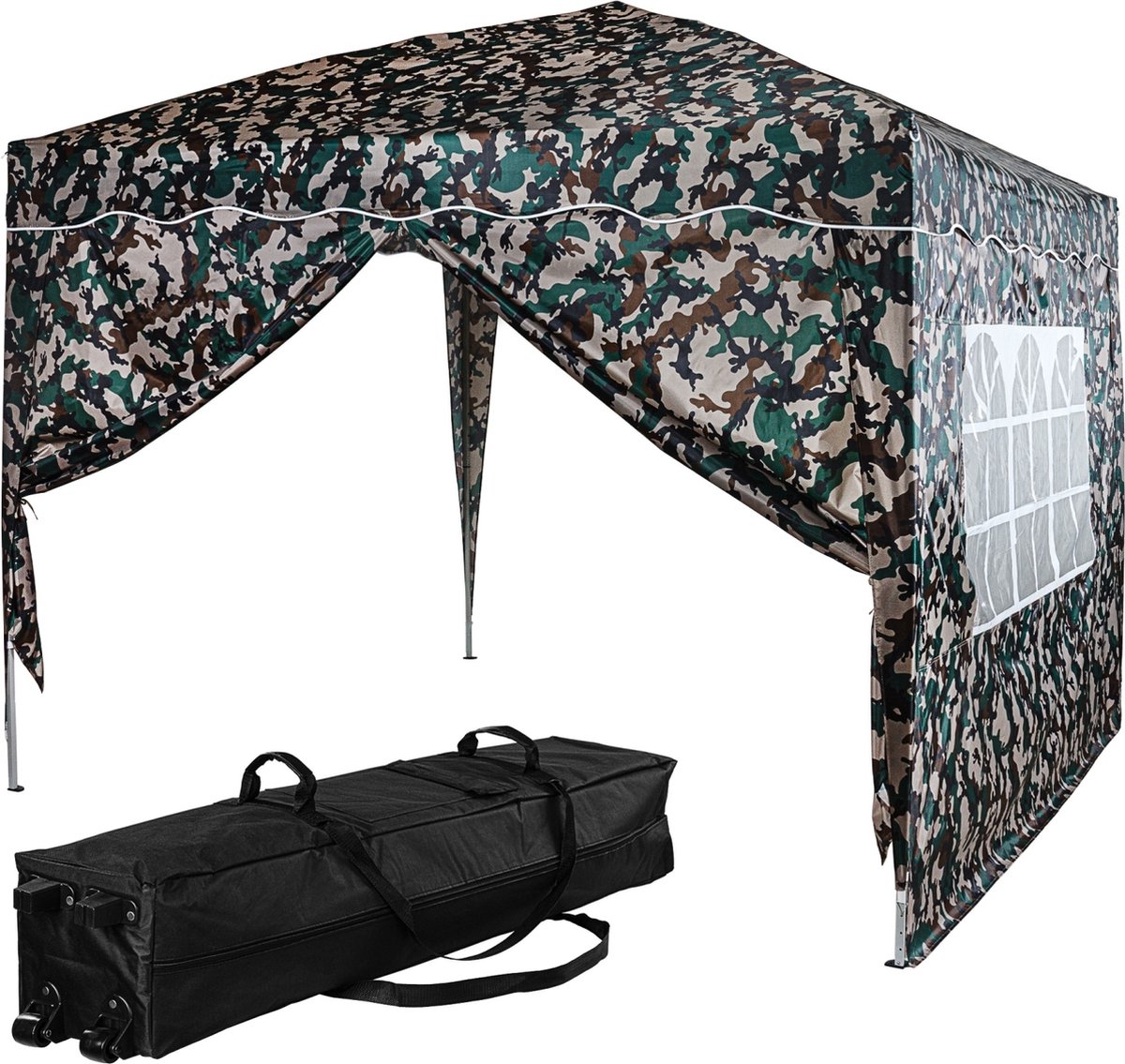 Trend24 Paviljoen weerbestendig Vouwtent Paviljoen met zijwanden Paviljoen partytenten Paviljoen 3 x 3 200 g m² Polyester Waterdichte foliestrook In hoogte verstelbaar Leger kleuren 300 x (240)-250 x 300 cm