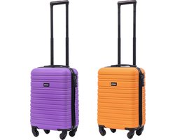 BlockTravel kofferset 2 delig ABS handbagage met wielen afneembaar 29 liter - inbouw TSA slot - paars - oranje
