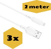 3 stuks - iPhone Oplaad Kabel Lightning - 2 meter - 12 / 12 PRO / 12 PRO MAX / 11/ 11 PRO (MAX) / XS / XR/ X / iPhone 8 / 8 Plus/ iPhone SE/ 6 / 5 / 5SE - premium kwaliteit - Oplaadkabel - wit