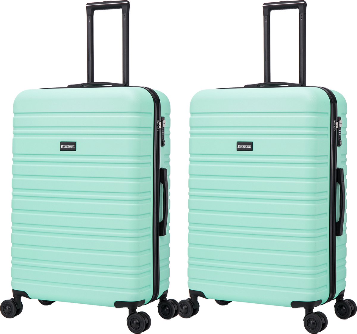 BlockTravel - kofferset - 2 delig - ABS - ruimbagage - met dubbele wielen - 95 liter - inbouw TSA slot - lichtgewicht - mint groen