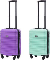 BlockTravel kofferset 2 delig ABS handbagage met wielen afneembaar 29 liter - inbouw TSA slot - mint groen - paars