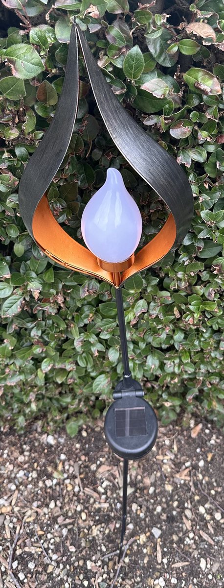 Impuls Metalen solarlamp op tuinsteker flame lamp -meerkleurig + oranje met flame effect LED tuinsteker hoogte 95 x 20 x 2 cm Tuindecoratie Tuinverlichting