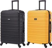 BlockTravel kofferset 2 delig ABS ruimbagage met wielen afneembaar 74 liter - inbouw TSA slot - zwart - geel