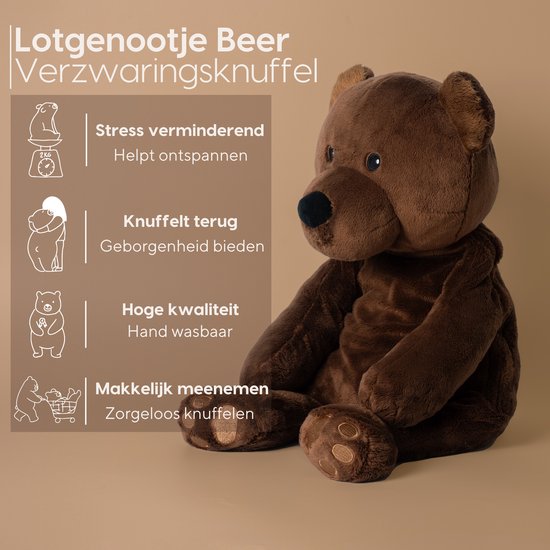 Lotgenootje Verzwaringsknuffel Beer - 45cm/2kg - Verzwaarde Knuffel - Weighted Stuffed Animal - Sensorisch Speelgoed - Zware Knuffel Anxiety - Plushie