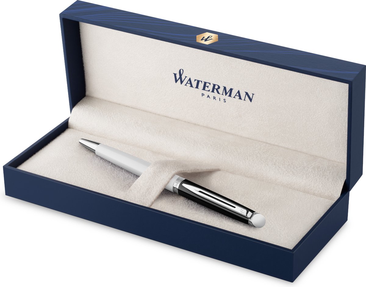 Waterman Hémisphère Balpen | Zwarte en Witte lak met palladium-gecoate afwerkingen | medium punt | met Geschenkdoos