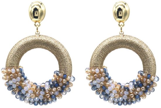 Boucles d'oreilles avec Perles - Perles de Crystal - Boucles d'oreilles pendantes - 5x4 cm - Gris foncé