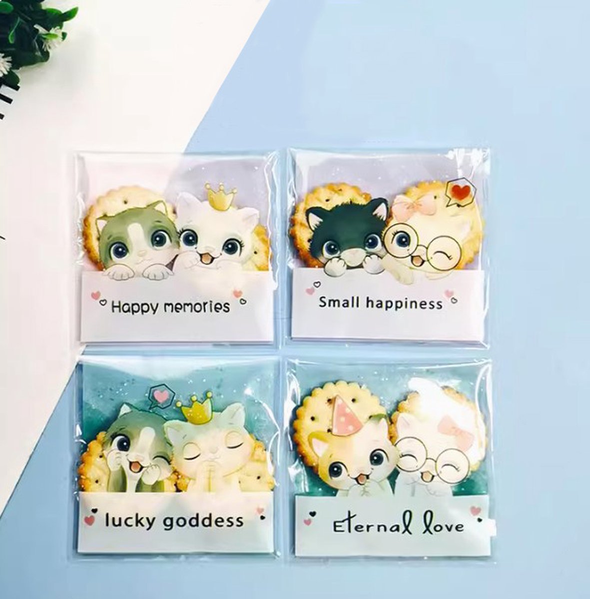 Ainy Tweeling Poesjes Uitdeelzakjes 25 stuks - 10x10cm transparent cellofaanzakjes - cadeauzakjes geschikt als traktatie, uitdeelcadeautjes en snoepzakje cadeauverpakkingen bij kinderfeestje