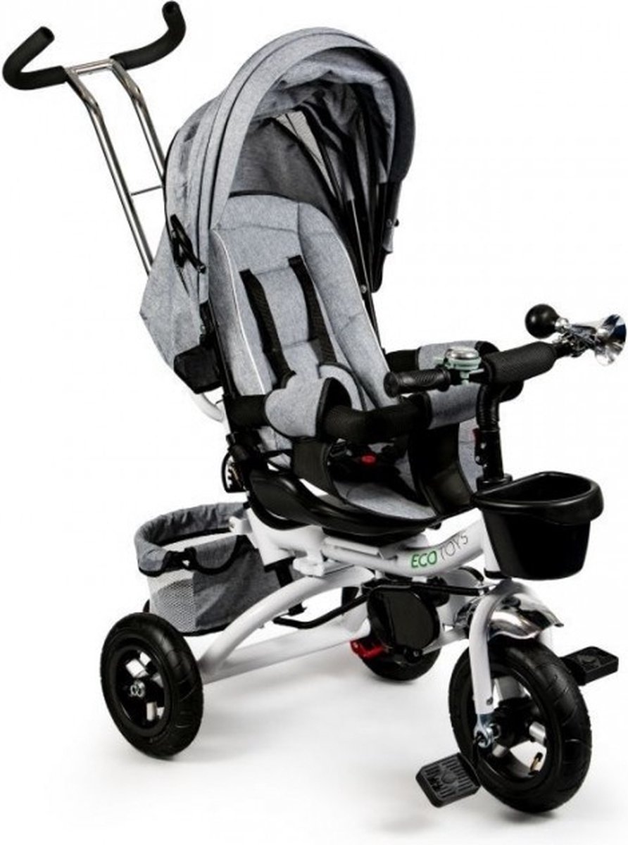 ECOTOYS Duw-wagen - Loopfiets - Multifunctionele driewieler - 360° Draaibare Zitting - Grijs