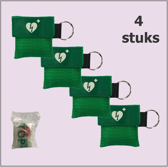 Reanimatiemasker | Kiss of Life | Beademingsmasker | Reanimatie masker | Sleutelhanger | Veilig reanimeren | Groen | 4 stuks