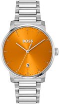 BOSS HB1514133 DEAN Heren Horloge - Mineraalglas - Staal - Zilverkleurig - 41 mm breed - Quartz - Vouw/Vlindersluiting - 5 ATM (douchen)