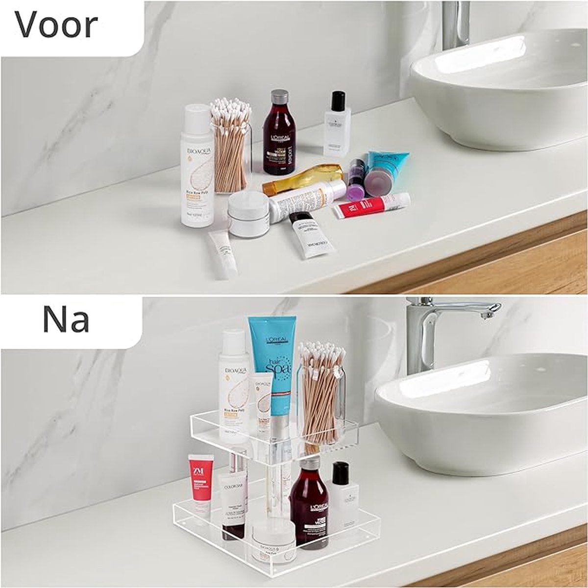 Organisateur Salle De Bain 2 Niveaux - Présentoir Parfums, Maquillage, Cosmétiques - En Fer Doré, Adhésif Inclus - Pour Comptoir Ou Mur