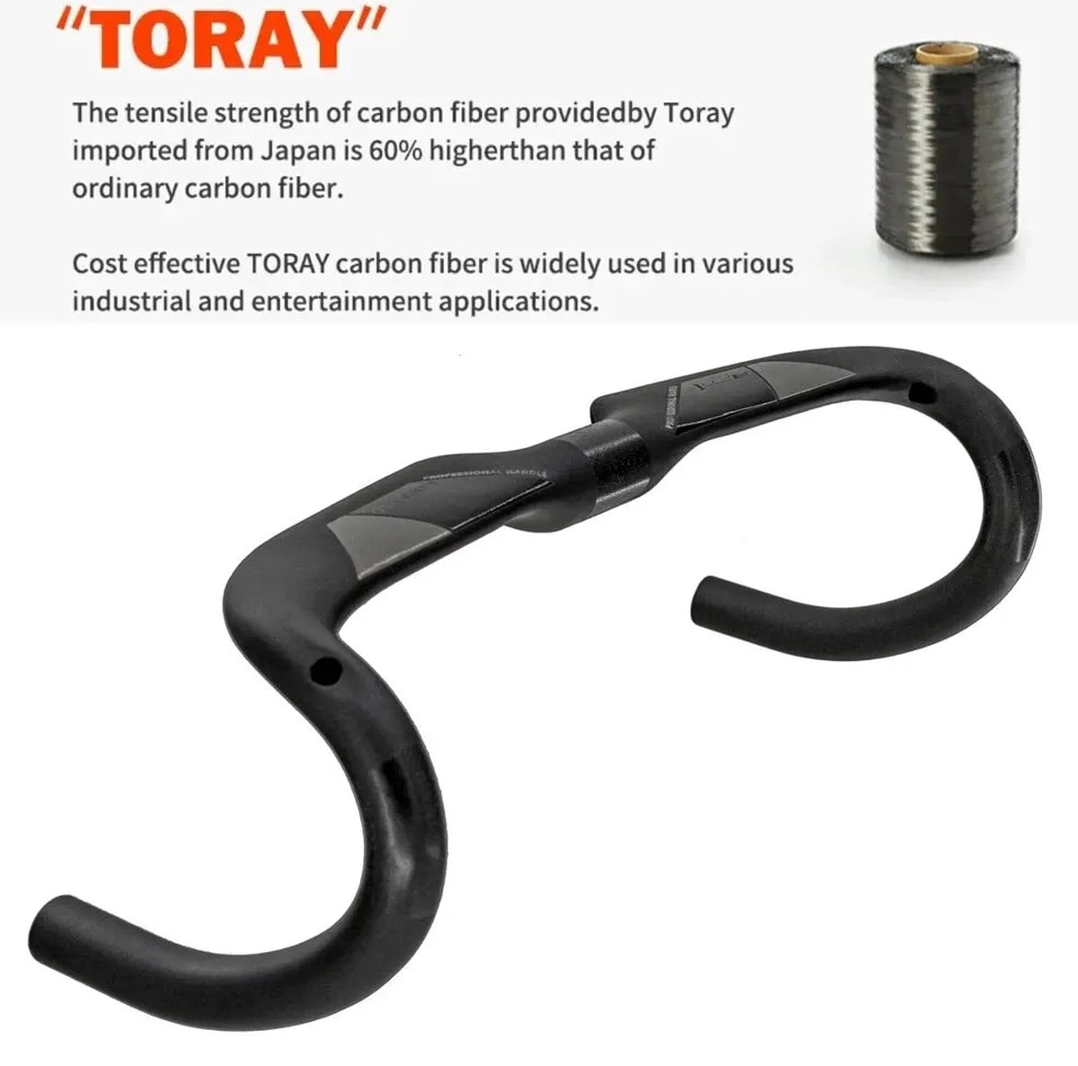 Guidon Intégré TOSEEK Carbone Vélo Route – Drop Bar 400/420/440mm, Noir, Poids Léger