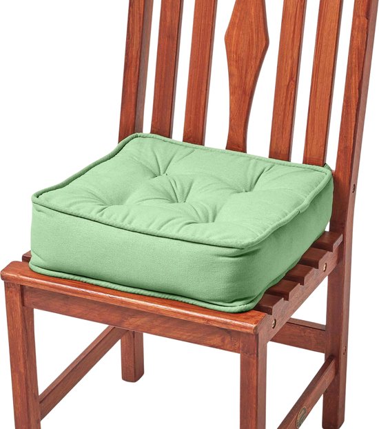 Homescapes - Zitverhoger/stoelkussen - Met katoenen hoes - Groen - 40x40 cm