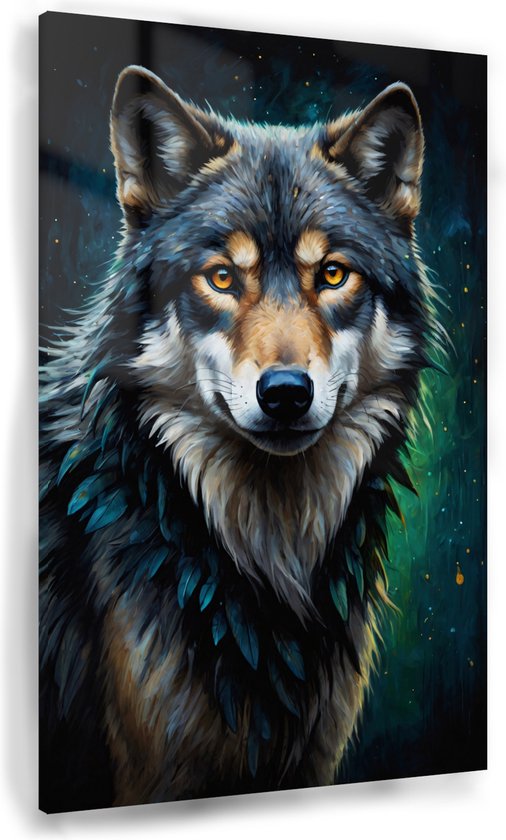 Tableau loup - Peinture chambre sur verre - Tableaux sur verre animaux - Décoration murale moderne - Tableaux plexiglas - Accessoires chambre - 40 x 60 cm 5mm