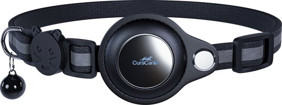CuraCanin – AirTag Kat – Kattenhalsband – AirTag Apple houder – Zwart – Reflecterend – Verstelbaar – GPS Tracker – Kattenriem