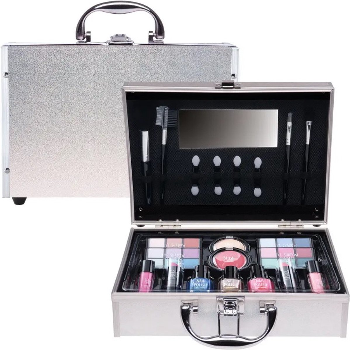CASUELLE-Make up koffer - Shiny Silver - 41 stuks
