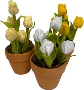 DIY tulpen - Maak je eigen tulpen van vilt - Set van 3 potjes met tulpen - Kleur set - Geel/Zacht Geel/Wit