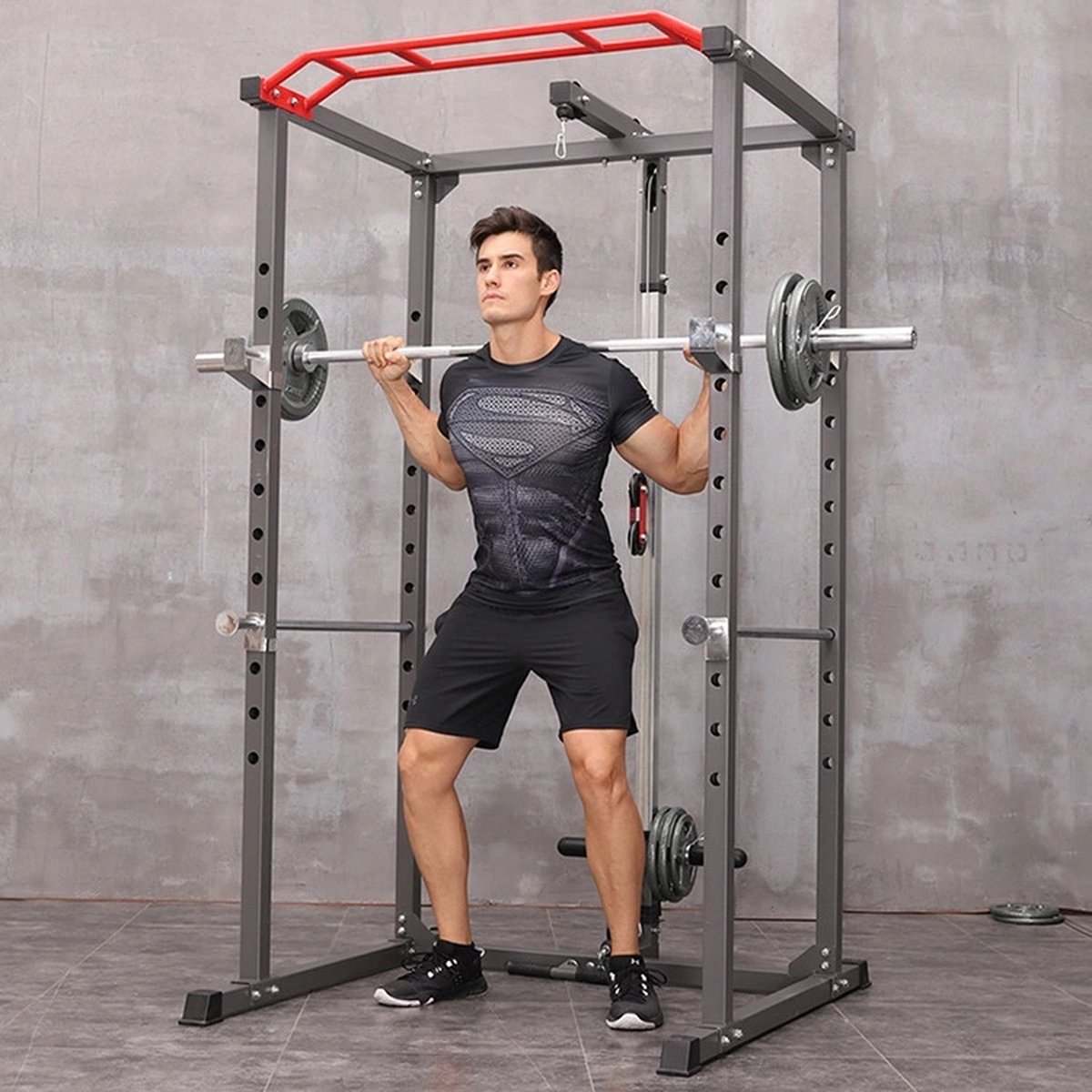 Squat rack with pulley deals